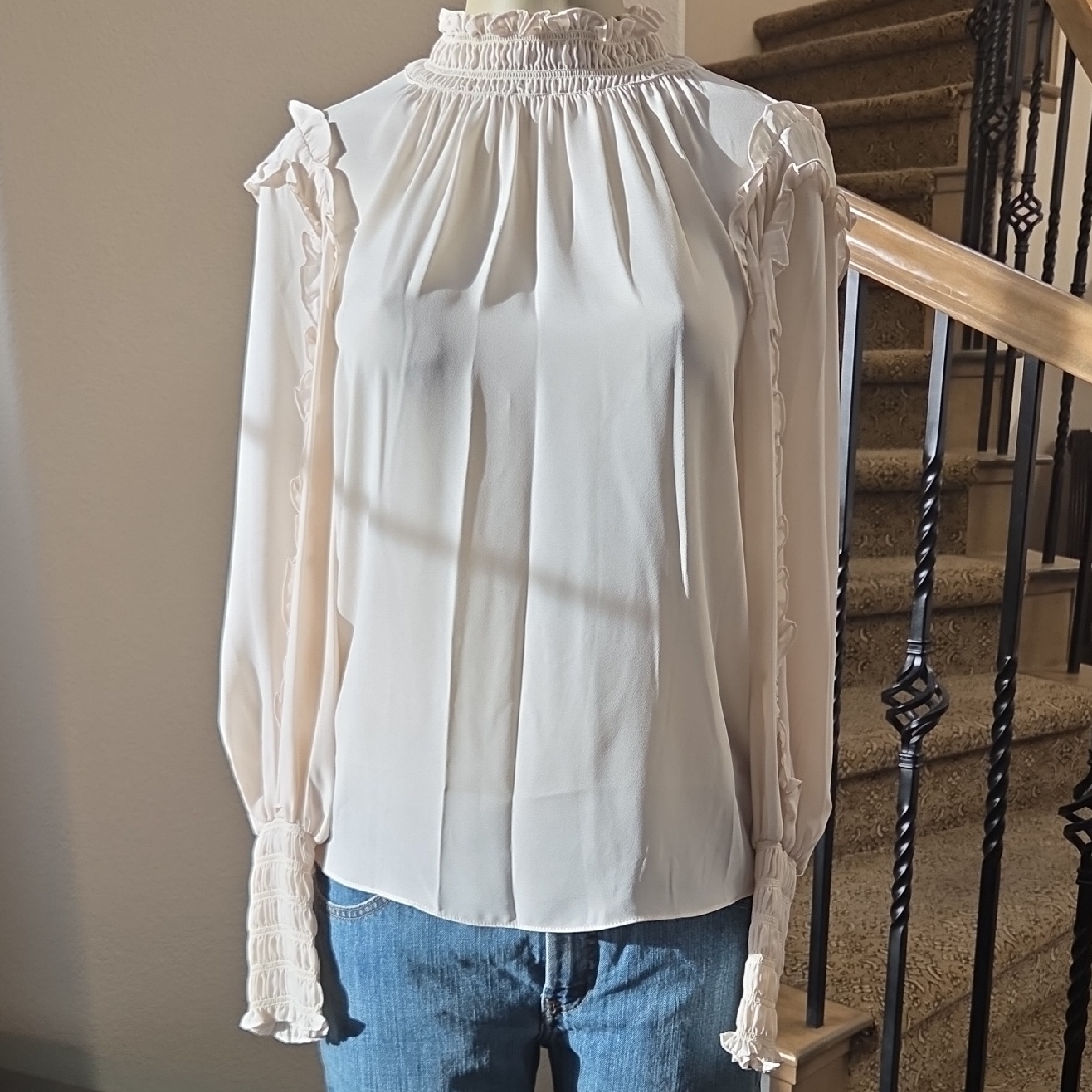 Max Studio Cream Ruffle Blouse, Nwt